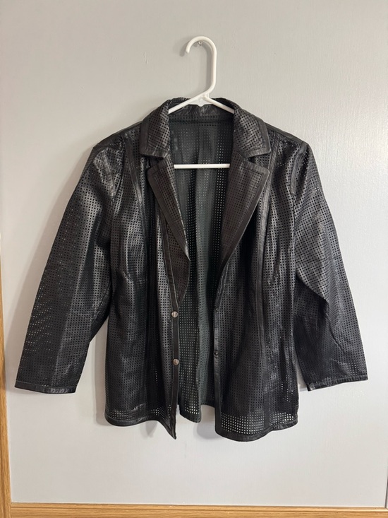 Marc Cain Black Perforated Leather Blazer Jacket Size Small - Picture 11 of 12